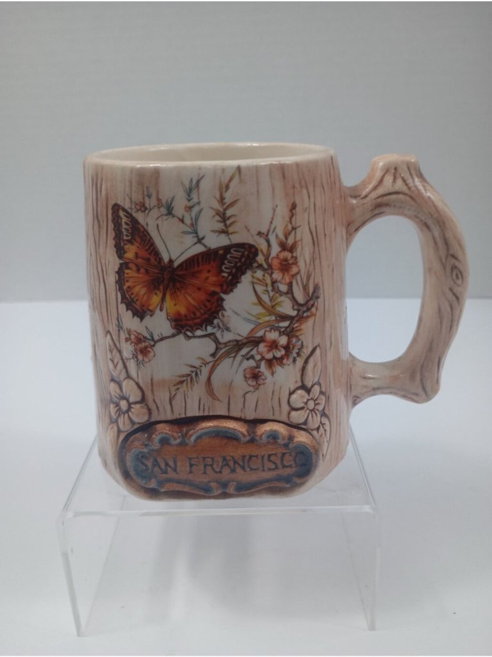 Vintage Treasure Craft "San Francisco" Faux Wood Grain With Butterfly 1960s Co